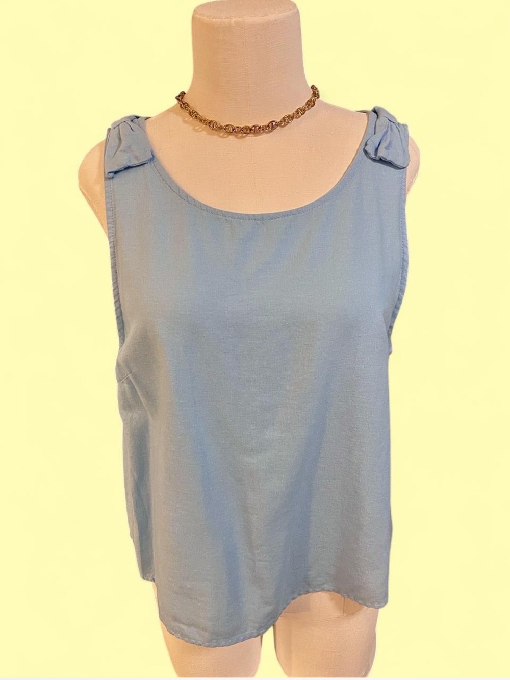 Light Blue Sleeveless Bow-Shoulder Women's Top